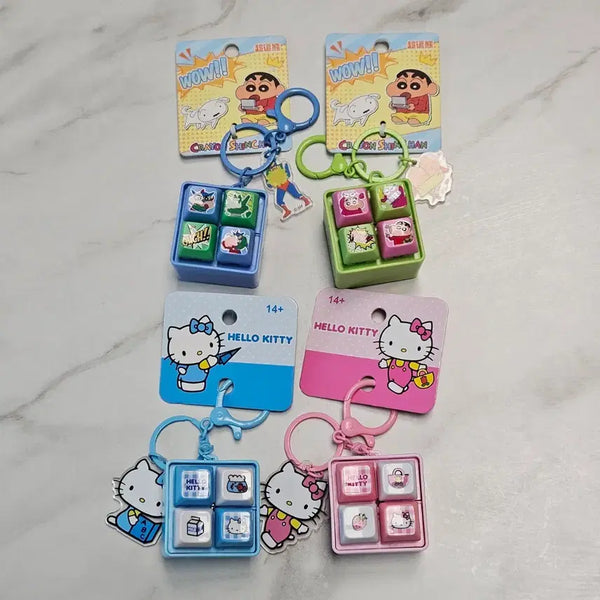 [BUNJANG] Crayon Shin-chan / Hello Kitty 4-Keycap LED Keychain / 짱구 키티 4구 LED 키캡 키링