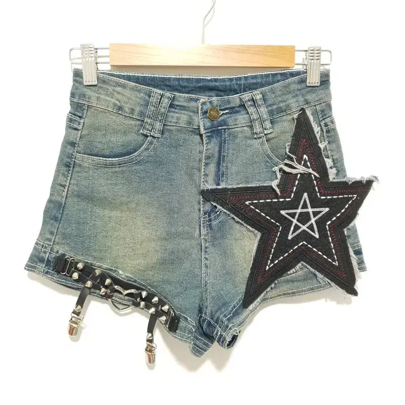 [BUNJANG] Star Patch Denim Shorts / 버클 포인트 스타 패치 데님 숏 팬츠 M_S1762