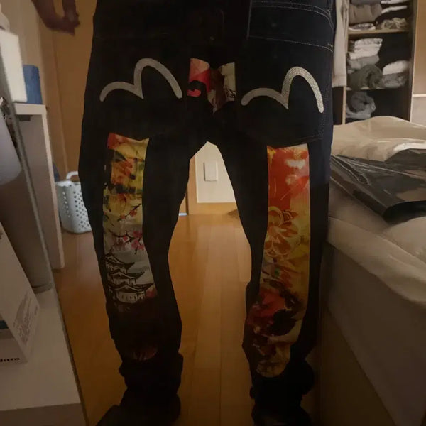 [BUNJANG] Evisu Graphic Denim Pants / 이비수 그래픽 데님 팬츠