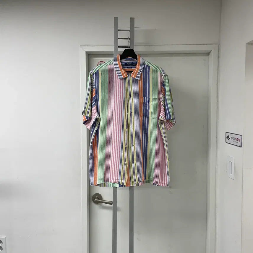 [BUNJANG] Polo Ralph Lauren QR Linen Striped Short-Sleeve Shirt L / 폴로 랄프로렌 QR 린넨 스트라이프 반팔 셔츠 L