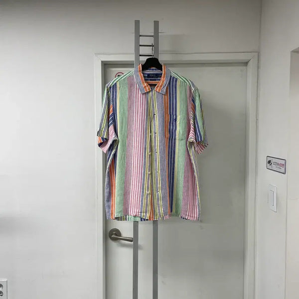 [BUNJANG] Polo Ralph Lauren QR Linen Striped Short-Sleeve Shirt L / 폴로 랄프로렌 QR 린넨 스트라이프 반팔 셔츠 L