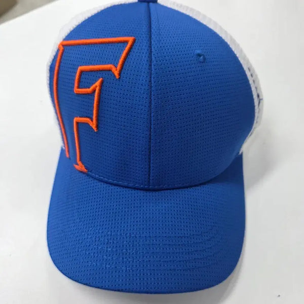 [BUNJANG] Blue Mesh Cap with Orange 'F' Embroidery / [브랜드 미상] 파란색 메쉬캡 오렌지 F 자수
