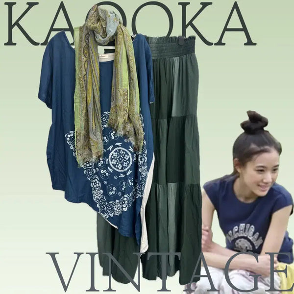 [BUNJANG] Japanese Vintage Ethnic Grunge Mori Girl Summer Patchwork Coordination Set / 일본빈티지 에스닉 그런지 히피 모리걸 머플러 여름 패치워크 코디세트