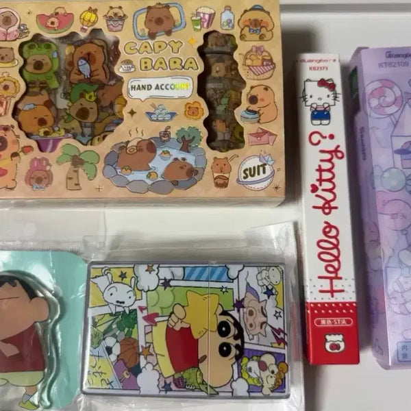 [BUNJANG] Capybara, Crayon Shin-chan, Hello Kitty Pen Set / 카피바라 스티커 짱구 헬로키티 펜 세트 다꾸