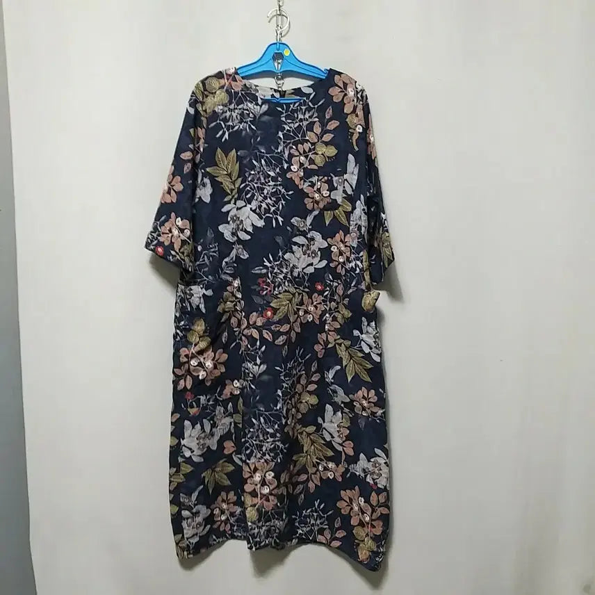 [BUNJANG] Navy Floral Cotton Long Dress / 라68 면롱원피스