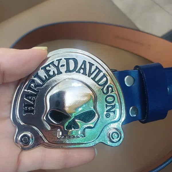 [BUNJANG] Harley-Davidson Skull Buckle Leather Belt / 할리데이비슨 가죽 벨트