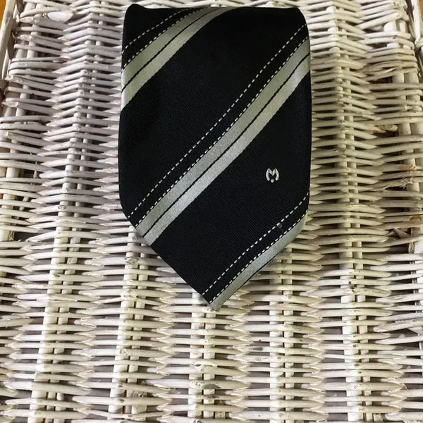 [BUNJANG] Milano Black Silver Stripe Necktie / 밀라숀 넥타이 블랙 실버 스트라이프