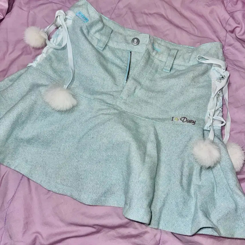 [BUNJANG] Vintage Pompon Eyelet Mint Skirt / 빈티지 폼폼 아일렛 민트 스커트 갸루깔 달천깔 핀터깔 대장 히메갸루