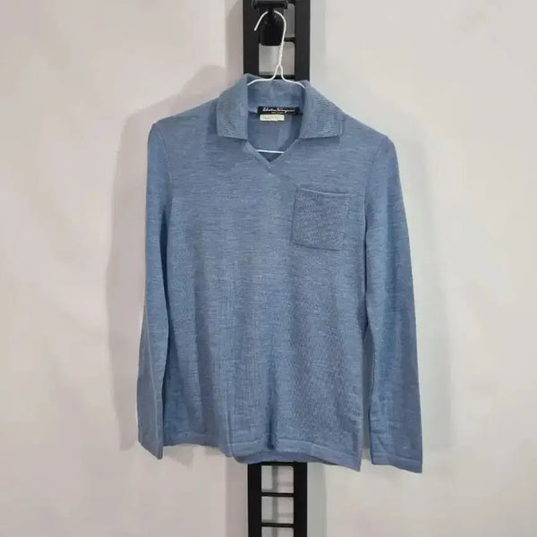 [BUNJANG] Salvatore Ferragamo Wool V-Neck Knit Polo Shirt XS / 페라가모 니트 브이넥 카라티 울 블루 xs
