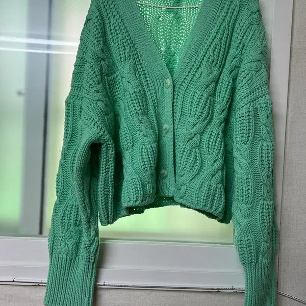 [BUNJANG] Mint Cable Knit Cardigan / 민트색 케이블 니트 가디건