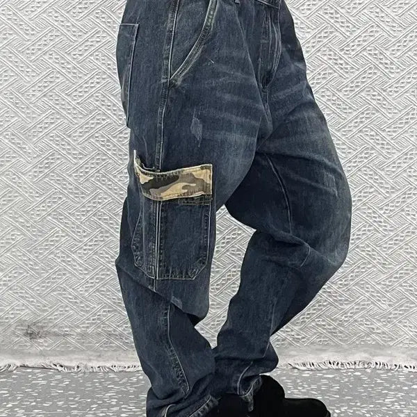 [BUNJANG] Vintage Street Punk Camo Military Cargo Denim Pants 36 Inch / 빈티지 스트릿 펑크 카모 밀리터리 카고 데님팬츠 36인치 C12848