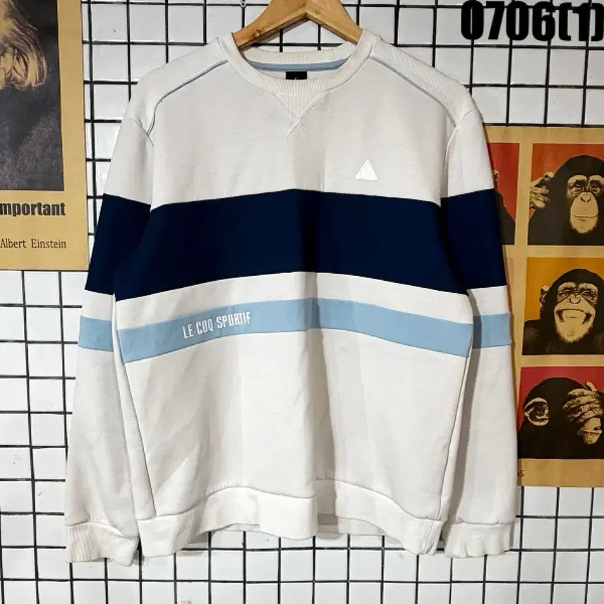[BUNJANG] Le Coq Sportif Colorblock Sweatshirt L / 르꼬끄 스포르티브 맨투맨 티셔츠 화이트 네이비 L