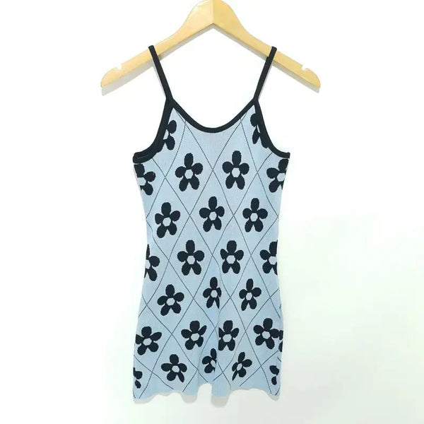 [BUNJANG] Sleeveless Flower Pattern Knit Dress / 슬리브리스 플라워 패턴 니트 원피스 F_S2476