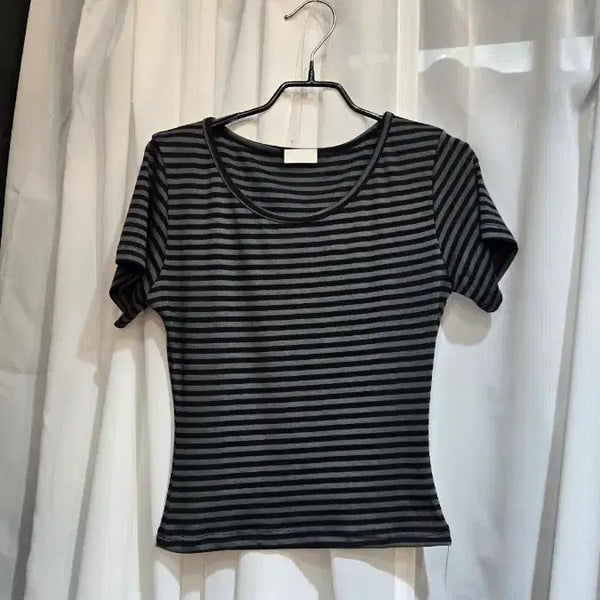 [BUNJANG] Khaki Stripe Short Sleeve T-Shirt / 허리라인 카키 스트라이프 반팔