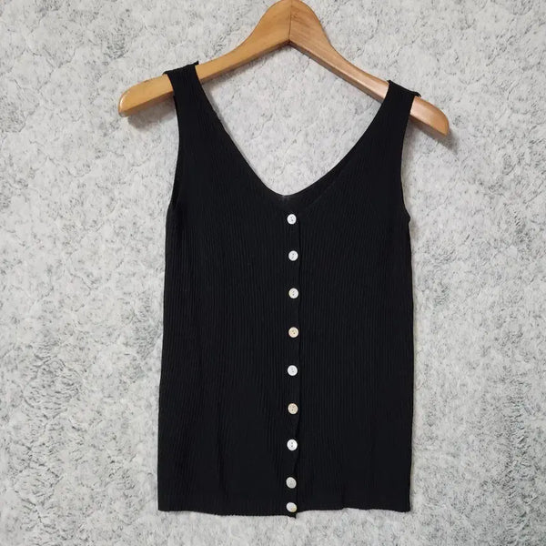 [BUNJANG] Black Ribbed Sleeveless T-Shirt / 982B [F] 블랙 골지 민소매 티셔츠