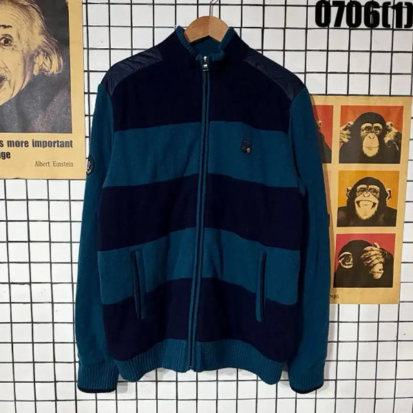 [BUNJANG] All For You Striped Zip-Up Knit Blue/Navy 105 / 올포유 단가라 집업 니트 블루/네이비 105