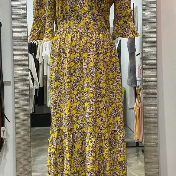 [BUNJANG] DE:ON Yellow Flower Pattern Long Dress / DE:ON 롱 원피스 옐로우 플라워 패턴