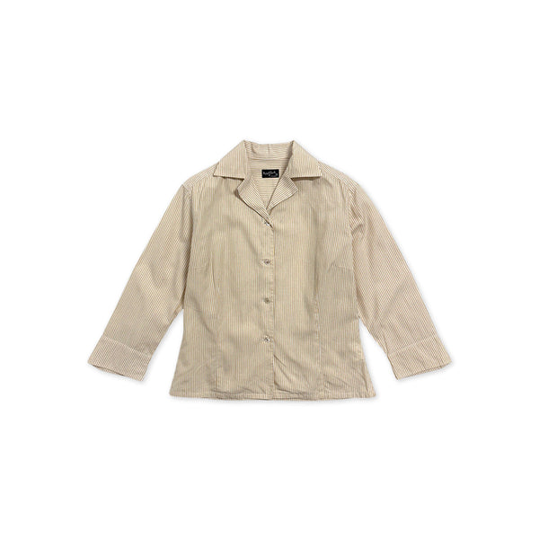 [BUNJANG] Margaret Howell Women's Stripe Open Collar Shirt Yellow Butter Stripe / 마가렛 호웰 스트라이프 오픈카라 셔츠