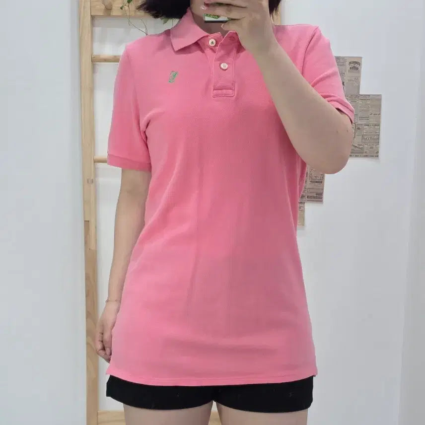 [BUNJANG] Who.A.U Pink Short Sleeve Polo T-Shirt L / [프립]L/후아유 반팔카라티 핑크