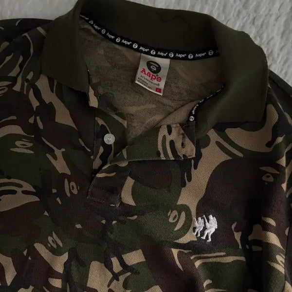 [BUNJANG] Aape Vintage Camo Collar T-Shirt / Aape 빈티지 에이프 카모 카라티