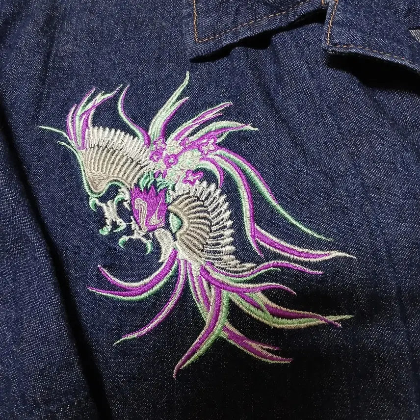 [BUNJANG] Evisu Phoenix Denim Short-Sleeve Shirt / evisu 봉황 피닉스 에비수 데님 반팔 셔츠 스카잔 남녀공용