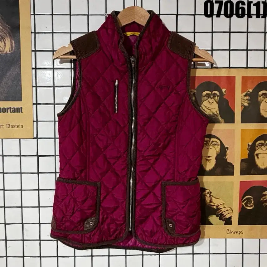 [BUNJANG] Louis Castel Quilted Vest Pink Brown Color Block Size 95 / 루이카스텔 퀼팅 베스트 핑크 브라운 배색 95