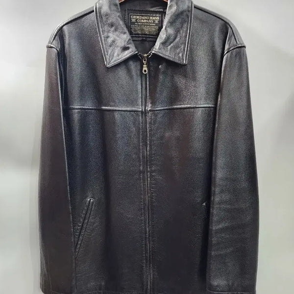 [BUNJANG] Giordano Black Leather Jacket (L) / (L) 지오다노 가죽 자켓 블랙