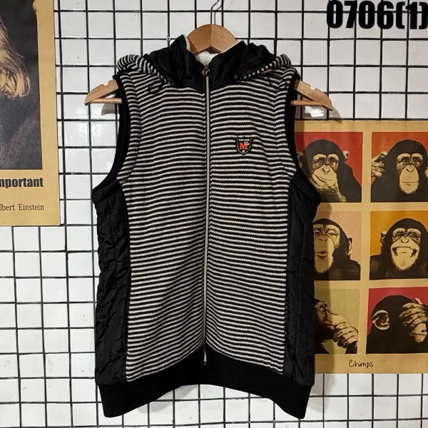 [BUNJANG] MACAW Black White Stripe Hooded Vest 95 / MACAW 조끼 후드 블랙 화이트 스트라이프 95