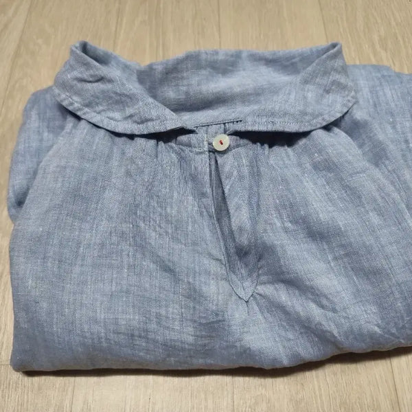 [BUNJANG] Handmade Light Blue Linen Blouse / 핸드메이드 라이트블루 린넨 블라우스