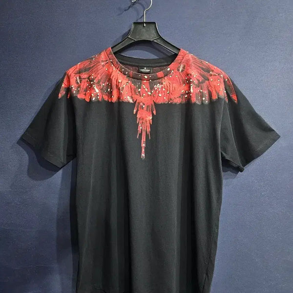 [BUNJANG] Marcelo Burlon Red Wing Printing Black Men's T-Shirt (Size 105) / 마르셀로불론 레드 윙 프린팅 블랙 남성 105 반팔티