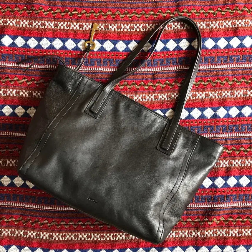 [BUNJANG] Fossil Black Leather Emma Tote Bag / 파슬 블랙 레더 엠마 토트백