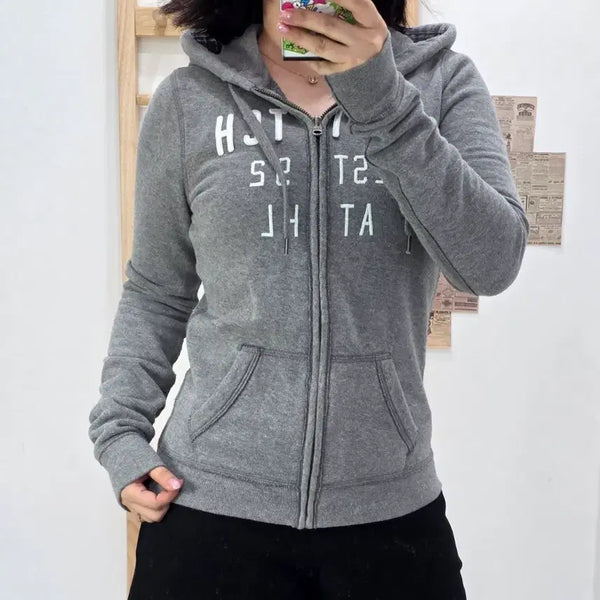 [BUNJANG] Abercrombie Hoodie Zip-Up Grey (Logo Embroidery Glitter) Size S / [프립]S/딱붙핏 아베크롬비 후드집업 그레이(로고자수 반짝임)
