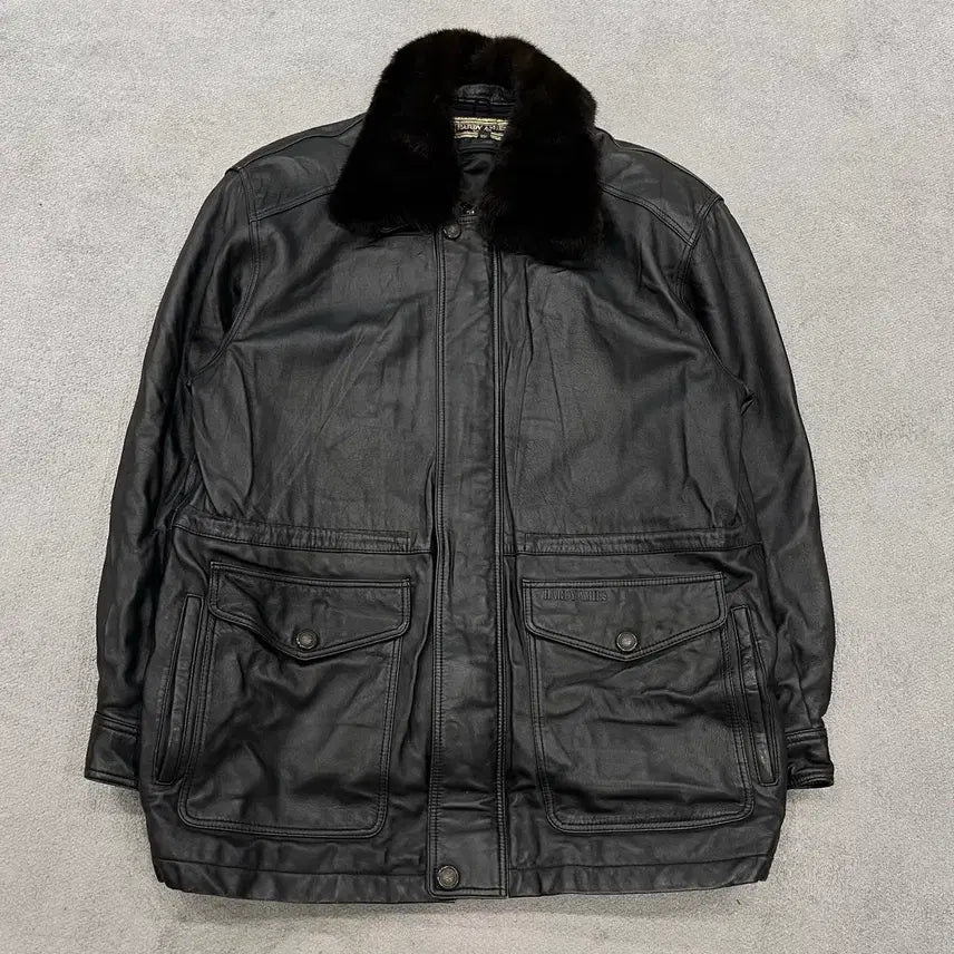 [BUNJANG] 100% Vintage Lambskin Leather Jacket with Fur Collar / 100 빈티지 양가죽 퍼 카라 레더 가죽 자켓