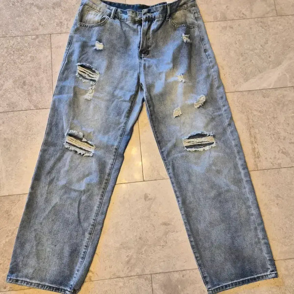 [BUNJANG] Light Blue Distressed Loose Fit Jeans - Size 38 / 연청 찢청 38 새제품