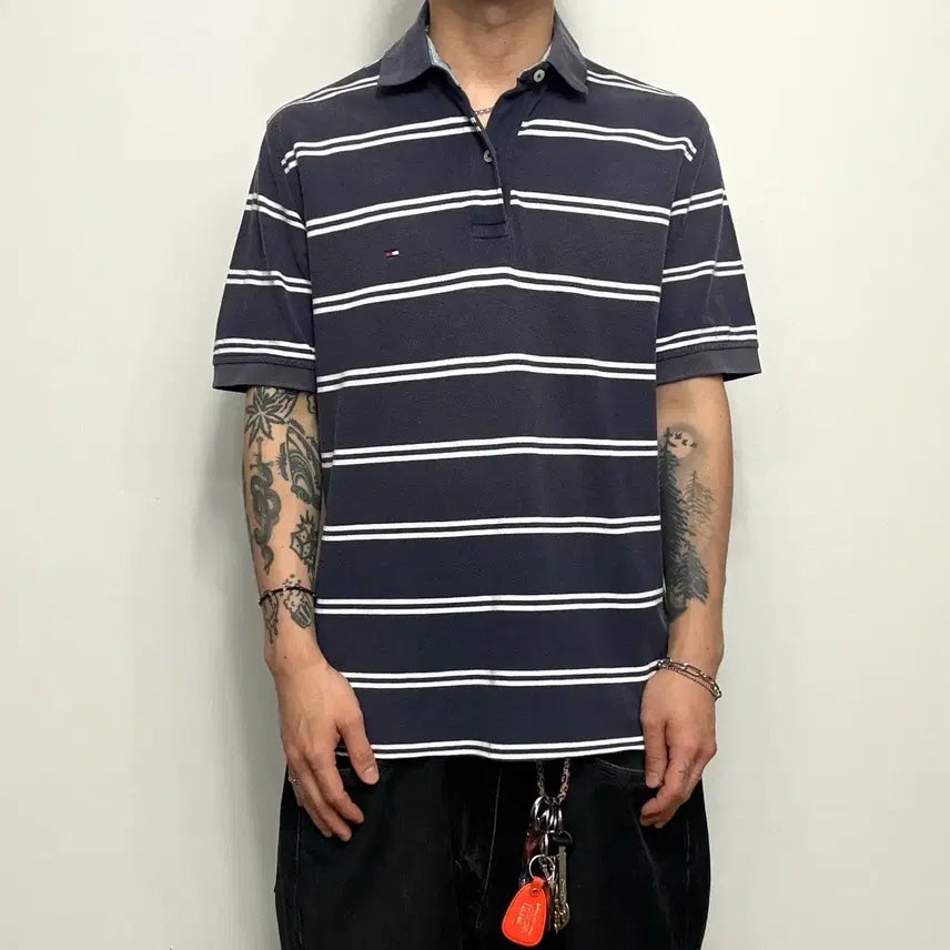 [BUNJANG] Tommy Hilfiger Vintage Striped Polo Shirt / Tommy 타미힐피거 빈티지 스트라이프 pk 카라티