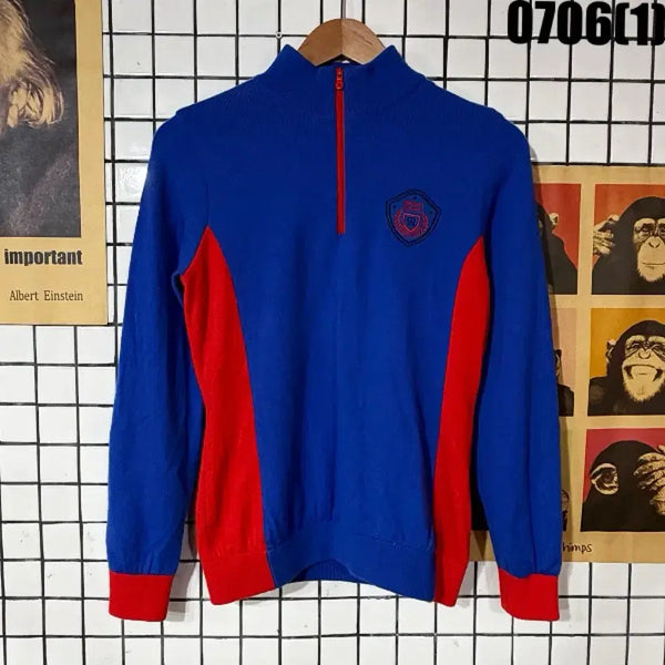 [BUNJANG] Renoma Colorblock Zip-Up Sweater (Size 90) / 르노마 파랑 빨강 배색 집업 스웨터 90
