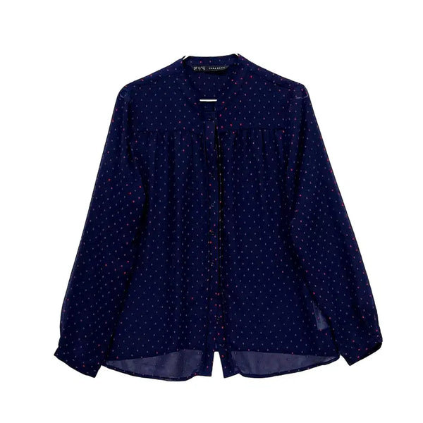 [BUNJANG] Zara Women's Chic Oversized Chiffon Blouse Navy / 자라 여성 시크한 오버핏 쉬폰블라우스 95 네이비 01143