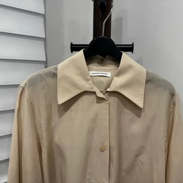 [BUNJANG] The Cashmere Wide Collar Blouse Shirt - Cream Beige / 더캐시미어 와이드카라 여리핏 블라우스 셔츠
