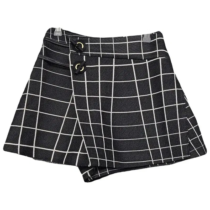 [BUNJANG] SJSJ Check Asymmetrical Shorts / SJSJ 한섬 체크 블랙 언발란스 반바지 61-90