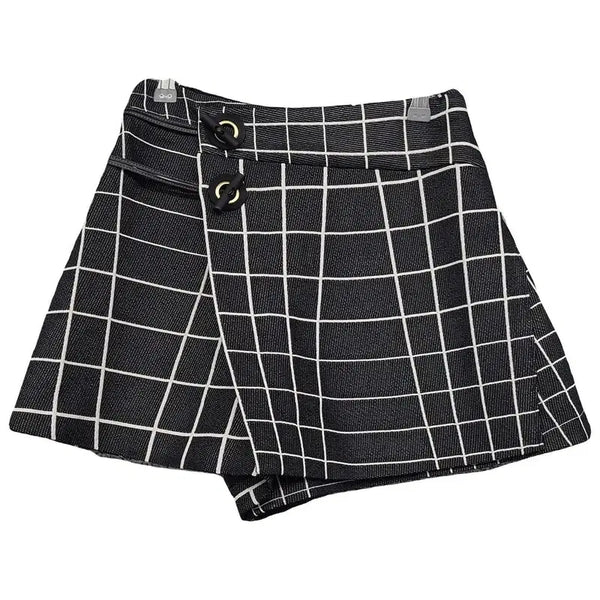 [BUNJANG] SJSJ Check Asymmetrical Shorts / SJSJ 한섬 체크 블랙 언발란스 반바지 61-90