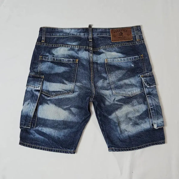 [BUNJANG] Dsquared2 Leather Patch Cargo Denim Shorts / 디스퀘어드2 가죽패치 카고 데님쇼츠 반바지 숏팬츠 워싱 이태리 34