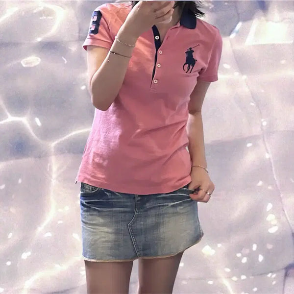 [BUNJANG] Polo Ralph Lauren Big Pony Color Block Pink Navy Short Sleeve Polo T-Shirt M / 폴로 랄프로렌 빅포니 치프키프 배색 핑크 네이비 반팔 카라 티셔츠 M