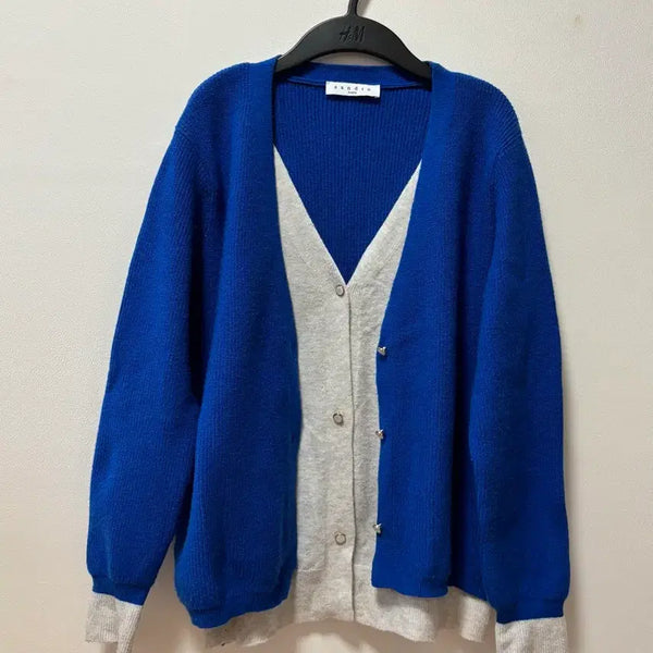 [BUNJANG] Sandro Layered Cardigan Blue/Gray / 산드로 레이어드 가디건