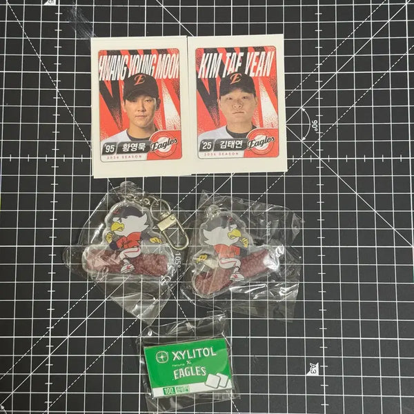 [BUNJANG] Hanwha Eagles Hwang Young-mook Kim Tae-yeon Keyring, Badge, and Sticker Set / 한화 이글스 키링 뱃지 황영묵 김태연 띠부씰