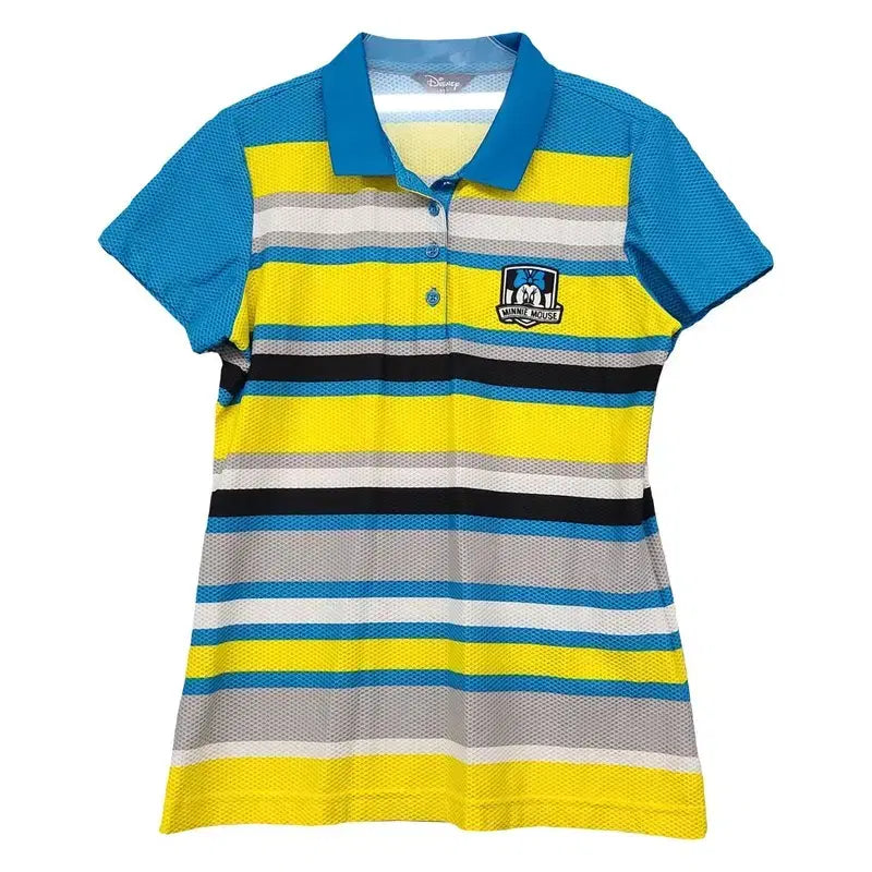 [BUNJANG] Disney Striped Yellow Logo Short Sleeve Polo Shirt / 디즈니 스트라이프 옐로우 로고 반팔 카라티 95(BL)