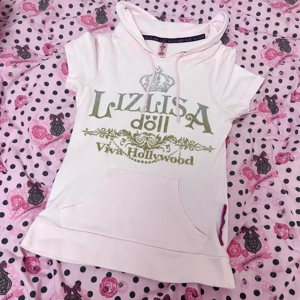 [BUNJANG] Lizlisa Pink Half-Sleeve Hoodie Zip-Up / 리즈리사돌 핑크 반팔 후드집업 히메갸루 히메카지 일브