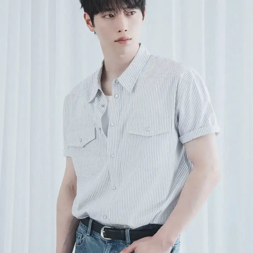 [BUNJANG] Drawfit Sagan Stripe Half Western Shirt / 드로우핏 세이건 스트라이프 하프 웨스턴 셔츠 새상품