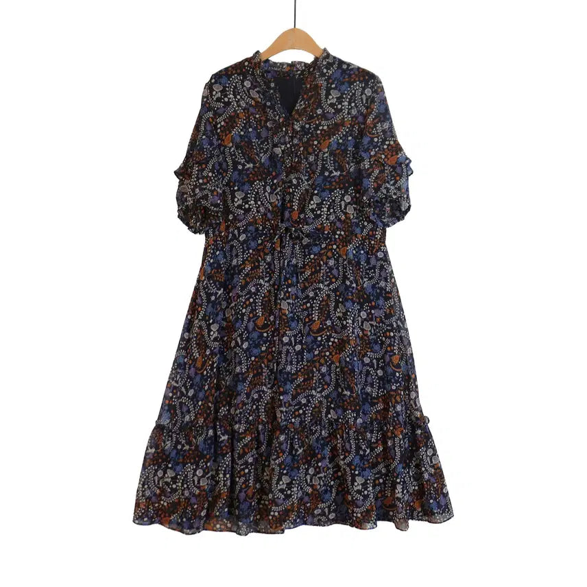[BUNJANG] O.A.RO Flower Chiffon Long Dress / O.A.RO 플라워 쉬폰 롱원피스 66 허리스트링 프릴 원피스