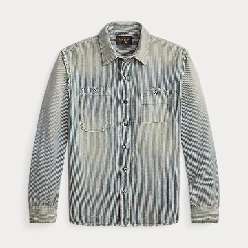 [BUNJANG] RRL Indigo Stripe Twill Workshirt M / RRL 더블알엘 인디고 스트라이프 트윌 워크셔츠 M 신품 히코리