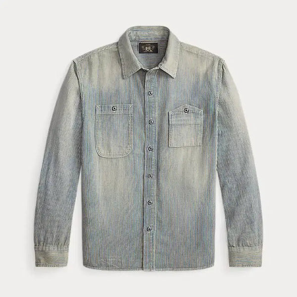 [BUNJANG] RRL Indigo Stripe Twill Workshirt M / RRL 더블알엘 인디고 스트라이프 트윌 워크셔츠 M 신품 히코리
